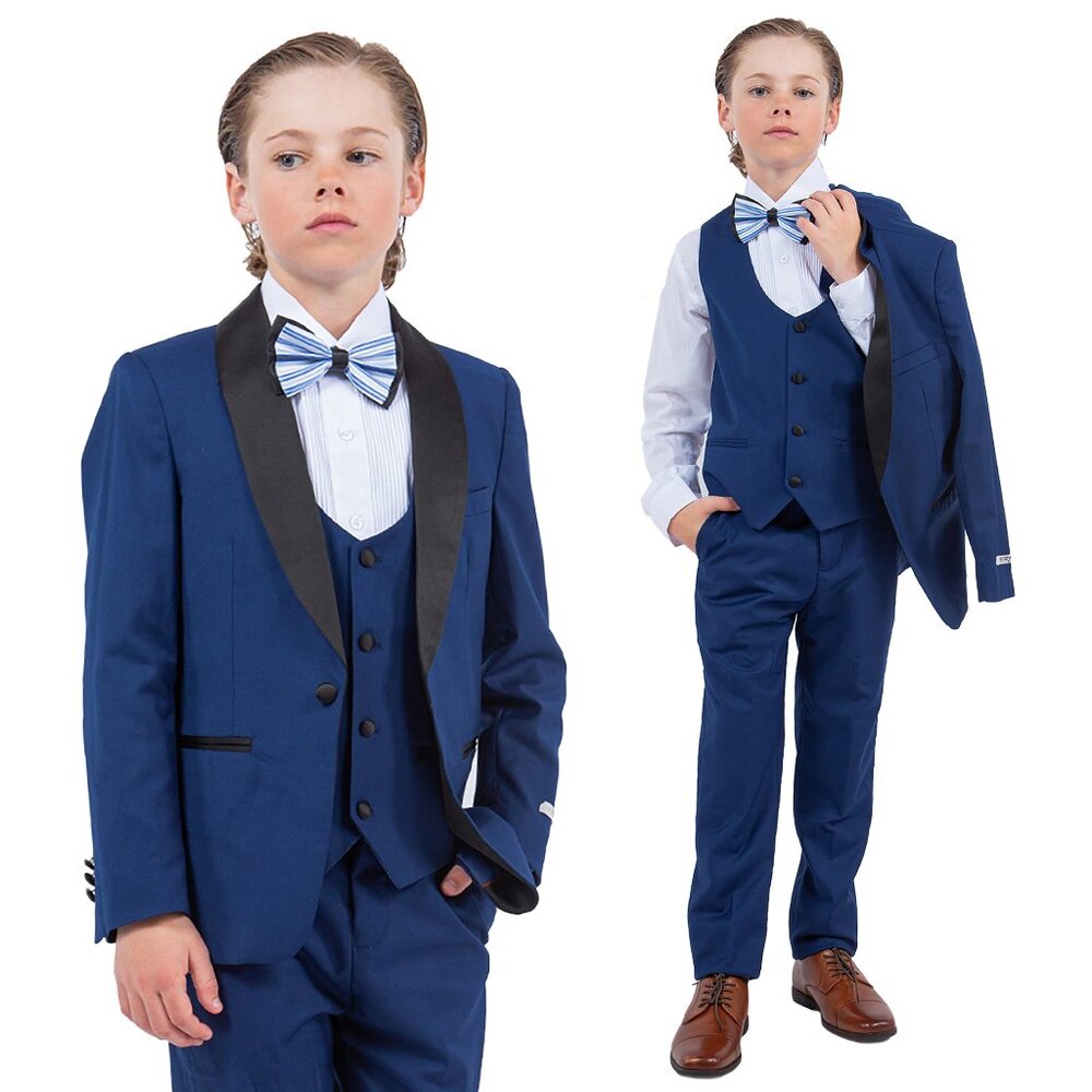 Stacy Adams Boys Indigo Tuxedo Set, 5-Piece Black Shawl Collar